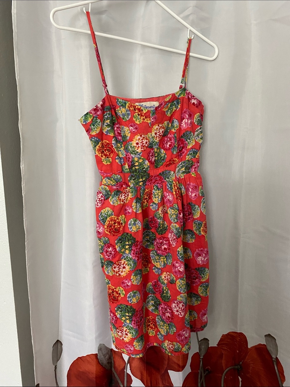 Paraella Red Floral Sundress with Spaghetti Straps